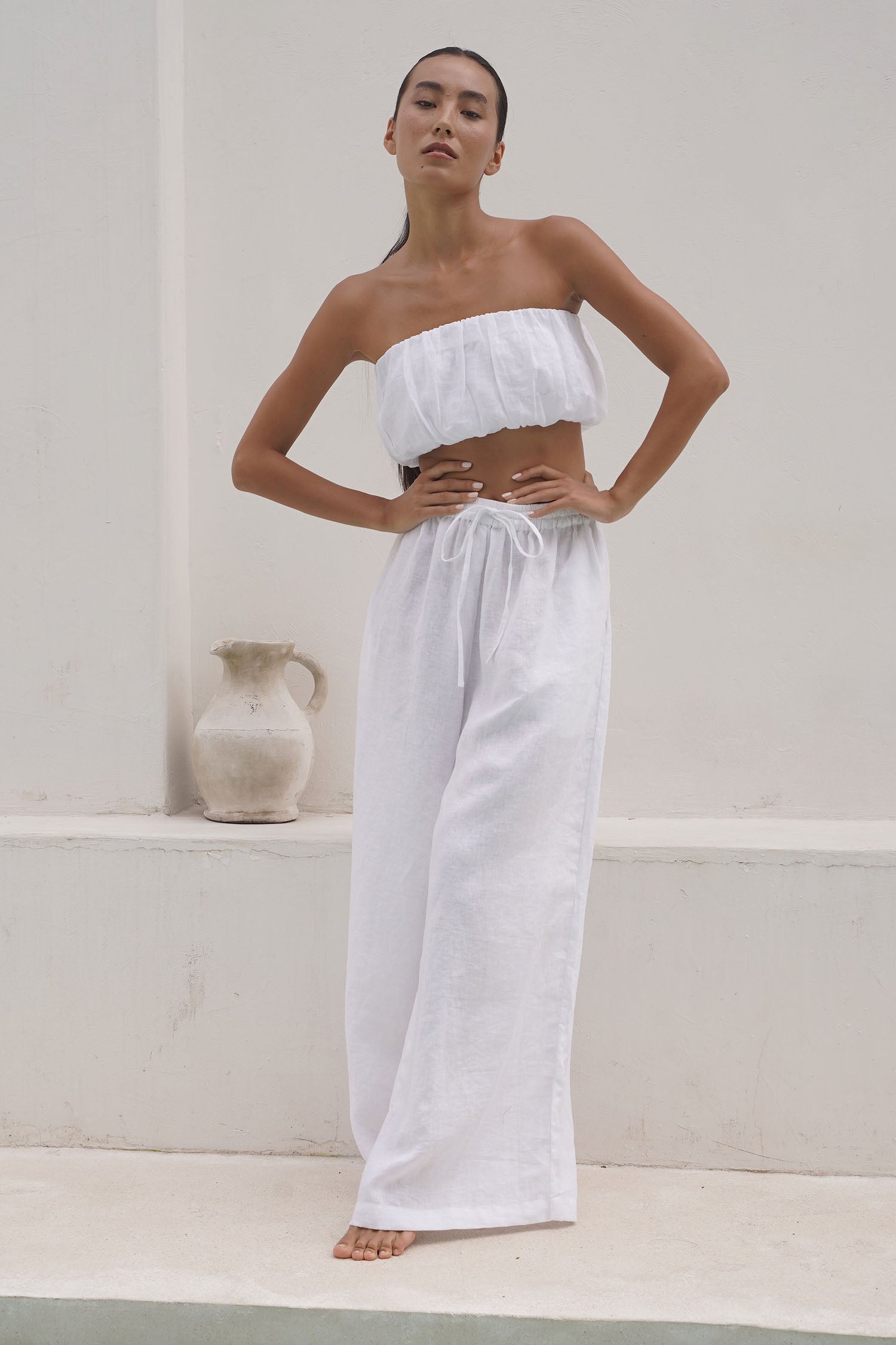 Halle Pant Lou Bandeau White Set