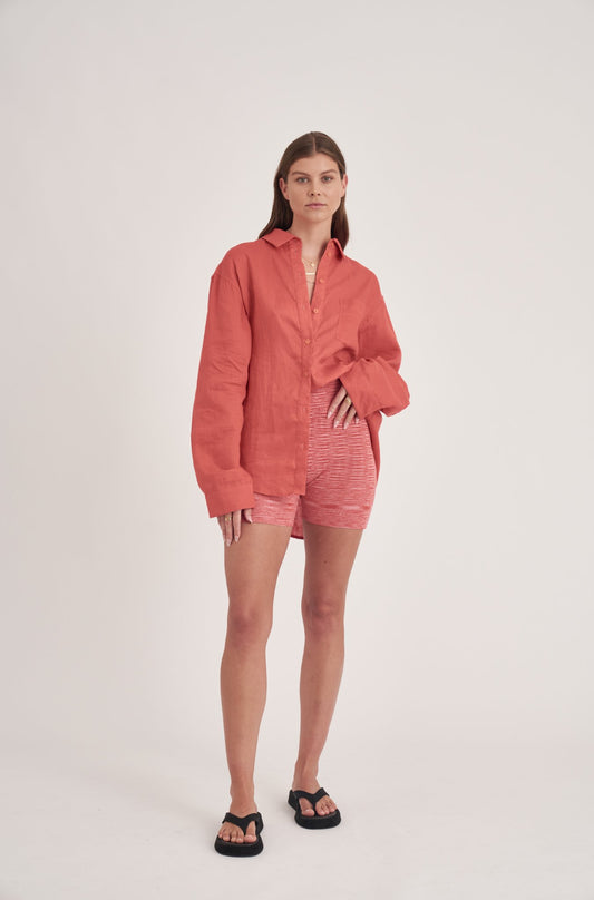 The Haze Sophia Shirt Watermelon with Adelina Knitted Bicycle Shorts Red Pink